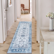Runner Rug Boho Floral Vintage Gray Blue 2x6 ft