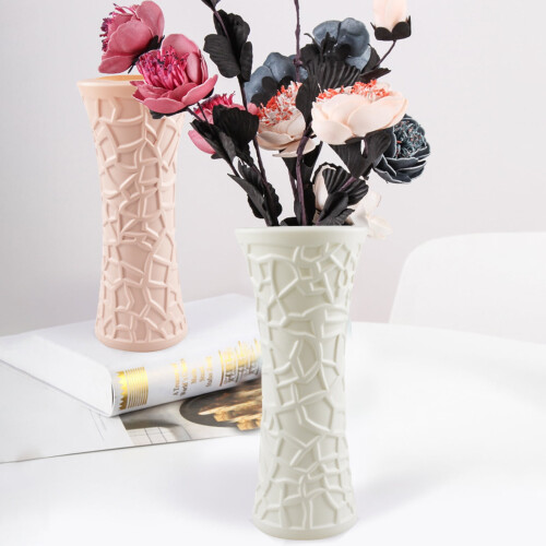 Elegant geometric ceramic-style plastic vase for home and 2