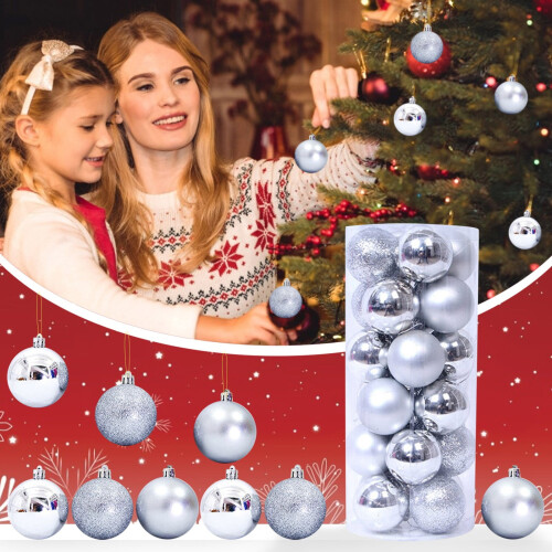 24-Piece Silver Plastic Christmas Tree Ornaments 1