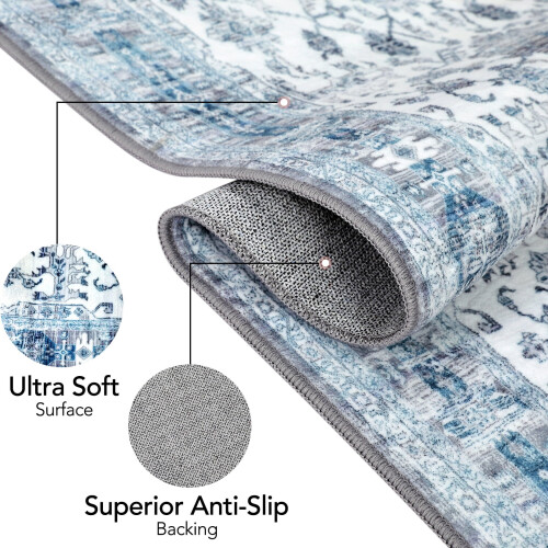 Runner Rug Boho Floral Vintage Gray Blue 2x6 ft 2