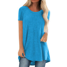 Short Sleeve For Women Round Neck Fashion Solid Color-Blue 4XL