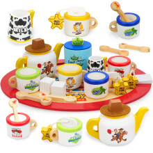 Disney Toy Story Wooden Tea Set for Kids Age 3+, 12 Piece Pretend Play Tea Party Set with Tray, Safe, Durable Wooden Teapot, Cups and Accessories
