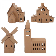 Kit com 4 Mini Casas de Papelão para Montar - Construa Sua Própria Casinha - Modelo em Branco para Pintar e Decorar - Casas Artesanais para