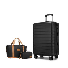 (Black, 24inch+travel bag set) Black 20/24/28 Inch Hard Shell Luggage and Travel Bag Set, Lightweight ABS Suitcases with Combination Locks