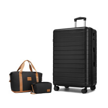 (Black, 28inch+travel bag set) Black 20/24/28 Inch Hard Shell Luggage and Travel Bag Set, Lightweight ABS Suitcases with Combination Locks