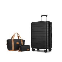 (Black, 20inch+travel bag set) Black 20/24/28 Inch Hard Shell Luggage and Travel Bag Set, Lightweight ABS Suitcases with Combination Locks