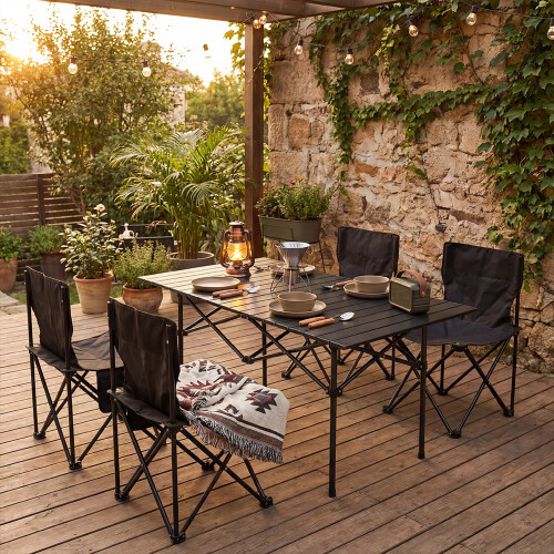 Living And Home 120cm Portable Folding Camping Table with 4 Chairs 1