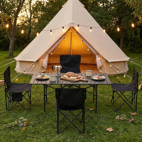 Living And Home 120cm Portable Folding Camping Table with 4 Chairs 2
