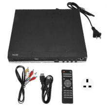 Mini-dvd-speler met 1080p-ondersteuning, HDMI, USB-poort, AV-uitgang en afstandsbediening.