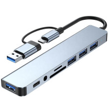 8-poorts 8-in-1 USB 3.0 Type-C naar USB 2.0 3,5 mm audio-aansluiting SD/TF-kaartlezers 8-in-1 converteradapter USB-hub dockingstation