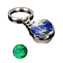 Glasskule-nøkkelring med kunst til solsystemet, bærbar nøkkelring til planeten i glass med dobbel side og glødende effekt, lysende nøkkelring til