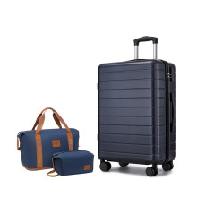 (Navy, 24inch+travel bag set) Navy 20/24/28 Inch Hard Shell Luggage and Travel Bag Set, Lightweight ABS Suitcases with Combination Locks