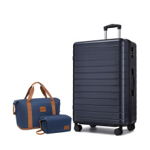 (Navy, 28inch+travel bag set) Navy 20/24/28 Inch Hard Shell Luggage and Travel Bag Set, Lightweight ABS Suitcases with Combination Locks
