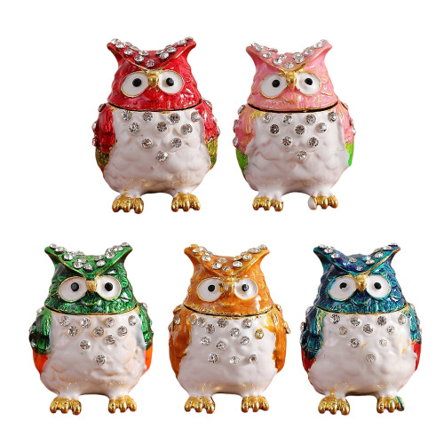 Owl Shape Jewelry Case Diamonds Pattern Alloy-blue and white 1