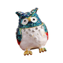 Crystals Covered Owl Inspired Jewelry Storage-blue and white