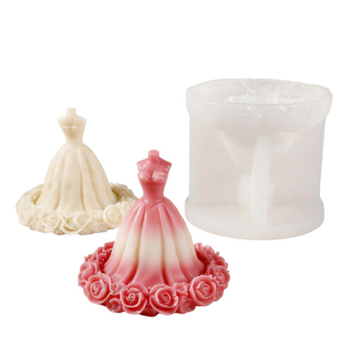 Moules à bougies en Silicone pour robe de princesse à fleurs,-B