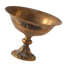 Hoge ijzeren plantenbak met klassiek patroon. Antieke gouden