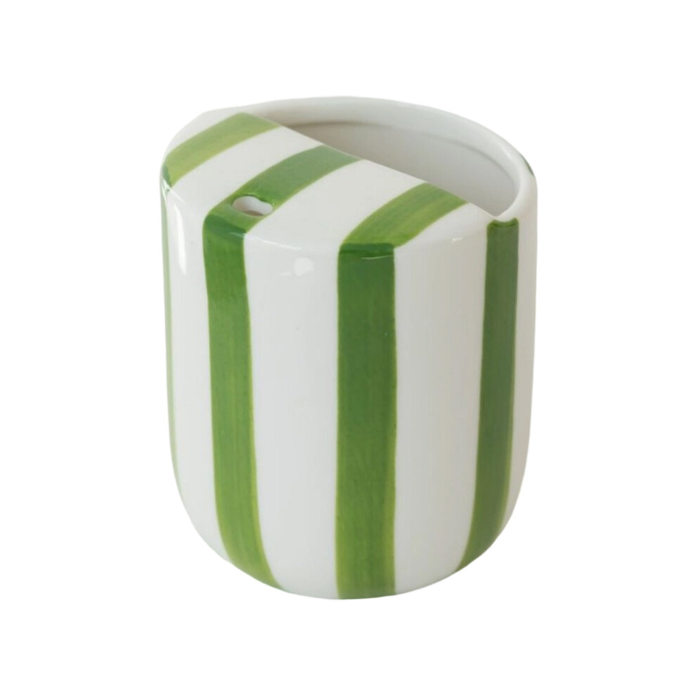 Green Elegant Striped Ceramic Cup With Sip Hole-Striped