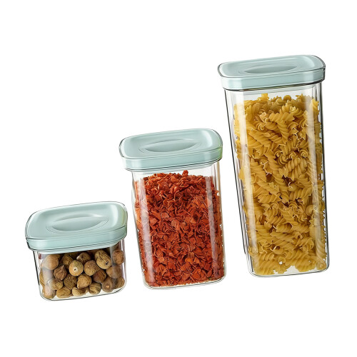 3Pcs Plastic Rotating Food Containers Clear-Light Green