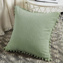 Plush Pillowcase with Pom-poms Green Polyester