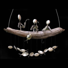 Fishing Man Wind Chime Spoon Sculpture Garden Decor