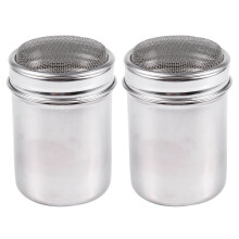 Lot de 2 saupoudreuses tubulaires en acier inoxydable argenté, type maille, pour sel et épices.