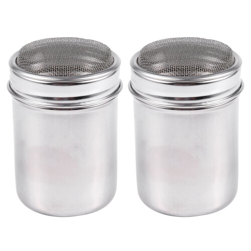 2X Silverfärgade rostfria rörformade dammvippor, saltkar, kryddburkar