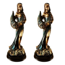 Fortuna Statue Vintage Blå Harpiks Skulptur 2 stk.