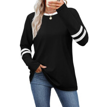 Long Sleeve Shirts for Women Color Block Casual Tops Fall Outfits Basic Tees Trendy Clothes Black S