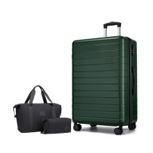 (Green, 28inch+travel bag set) Green 20/24/28 Inch Hard Shell Luggage and Travel Bag Set, Lightweight ABS Suitcases with Combination Locks