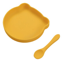 Assiette à ventouse pour bébé avec cuillère en silicone alimentaire (1 pièce)