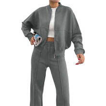 Lounge Sets for Women Sweatsuit 2 Piece Outfits Sweatshirt Wide Leg Sweatpant Tracksuit Matching Set Light Gray XXL