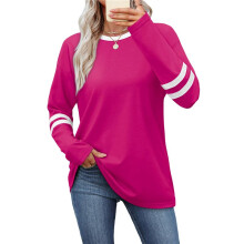 Long Sleeve Shirts for Women Color Block Casual Tops Fall Outfits Basic Tees Trendy Clothes Red M