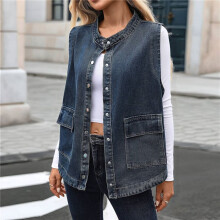 Women'S Oversized Denim Vest Mid Long Jean Vest Sleeveless Jackets  M
