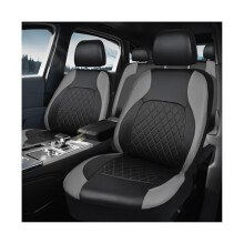 Leather Car Seat Covers Full Set, Waterproof Breathable Luxury Universal Fit for Cars Trucks SUVs (Black and Gray)