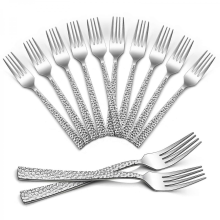 12-teiliges Set gehämmerter Edelstahl-Essgabeln, 20 cm, Hochglanzpoliert, spülmaschinenfest, große Gabeln für Zuhause