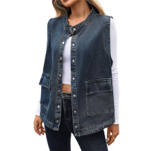 Women'S Oversized Denim Vest Mid Long Jean Vest Sleeveless Jackets  XL