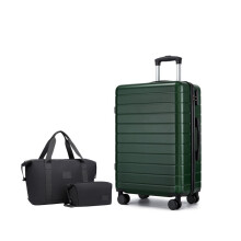 (Green, 20inch+travel bag set) Green 20/24/28 Inch Hard Shell Luggage and Travel Bag Set, Lightweight ABS Suitcases with Combination Locks