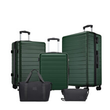 (Green, 20+24+28inch+travel bag set) Green 20/24/28 Inch Hard Shell Luggage and Travel Bag Set, Lightweight ABS Suitcases with Combination Locks