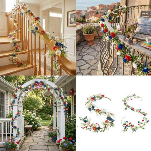 Red White Blue Flower Wreath For Independence Day Festivities-B 2