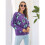 Damen Lässiger Strickpullover mit Schmetterlingsdruck, Langarm, Rundhalsausschnitt Lila M 2