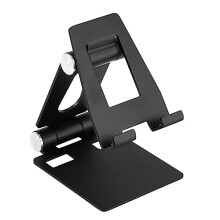 Foldable Metal Tablet and Phone Stand for Desk with Stable Base, Adjustable Holder for Cooking and Work