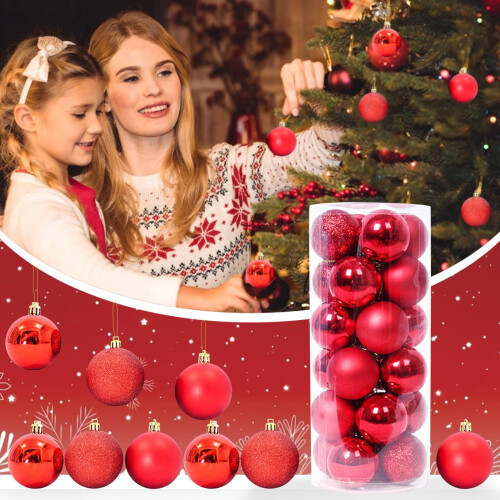 Christmas Ball Ornaments Red 24 Pieces 1