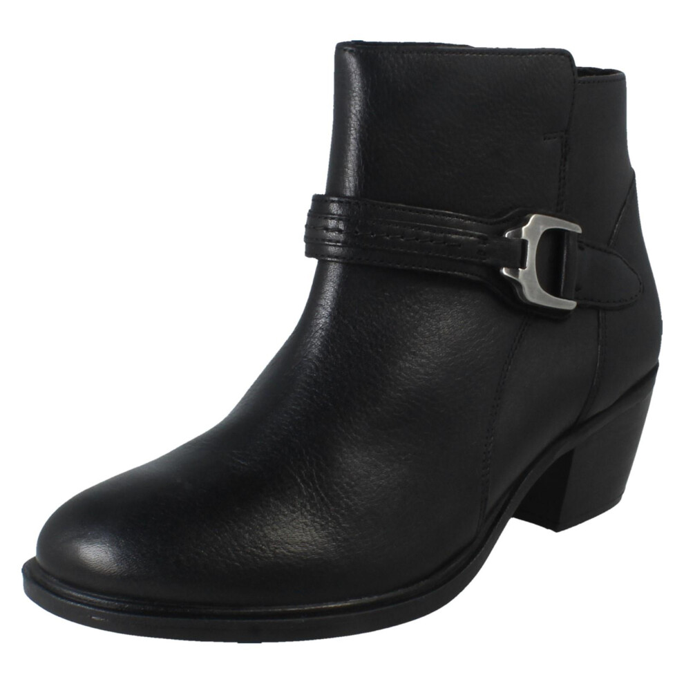 Clarks (Black, Uk 6) Ladies Zip Fastening Block Heeled Smart Casual Ankle Boots - Neva Buckle