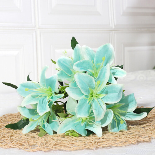 Artificial Blue Lilies Bouquet with Stems 1