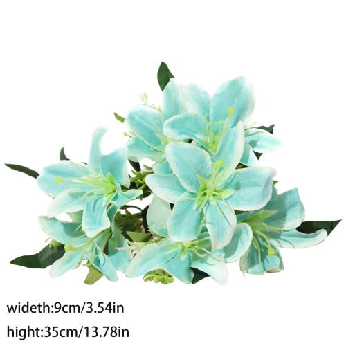 Blue Silk Lily Bouquet 35 cm Indoor Decor 2