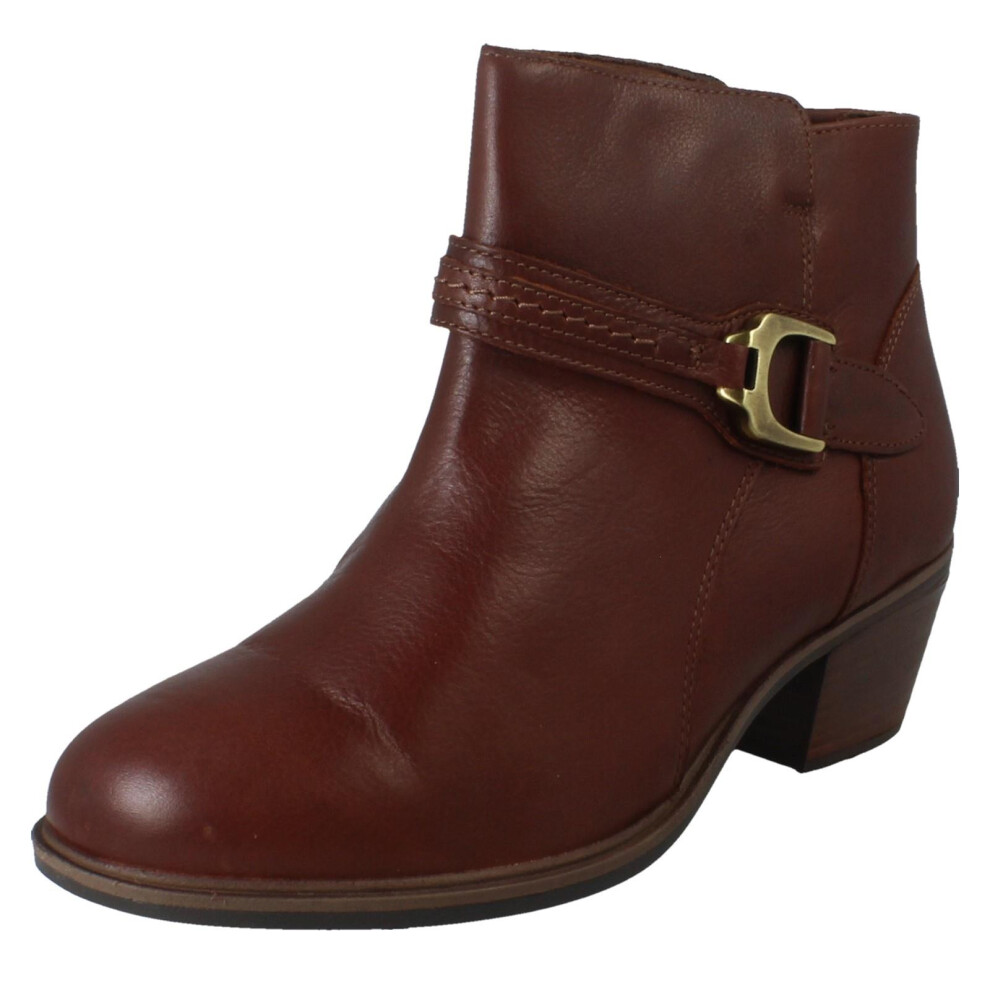 Clarks (Tan, Uk 6) Ladies Zip Fastening Block Heeled Smart Casual Ankle Boots - Neva Buckle