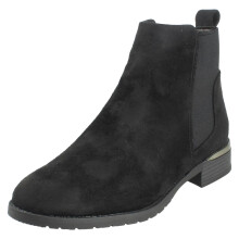 (Black, UK 5) Ladies Spot On Low Heel Wide Fit Elastic Gussest Zip Ankle Boots F51195