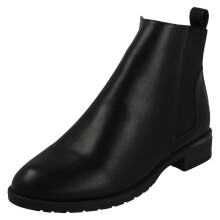 (Black, UK 4) Ladies Spot On Low Heel Wide Fit Elastic Gussest Zip Ankle Boots F51195