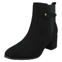 (Black, UK 7) Ladies Spot On Mid Block Heel Ankle Boots with Back Strap F51239